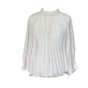 Ashro Pleated Chiffon Blouse sheer Ivory Batwing Top